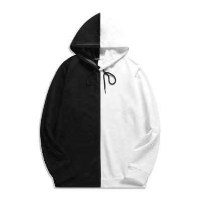 China Anti-Wrinkle Patchwork Two Half Toned Black And Polyester White Half Hooded Hooded Cotton Mens Sweatshirt Custom Color Block Embroidery for sale