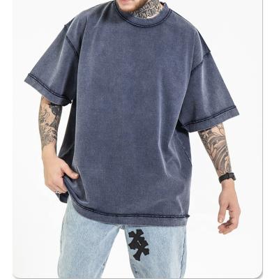 China Custom Korean Hip Hop Men's Black Oversized 6XL Anti-Wrinkle Distressed Vintage Heavy Cotton Retro Plain T-Shirt For Men Wholesaler for sale