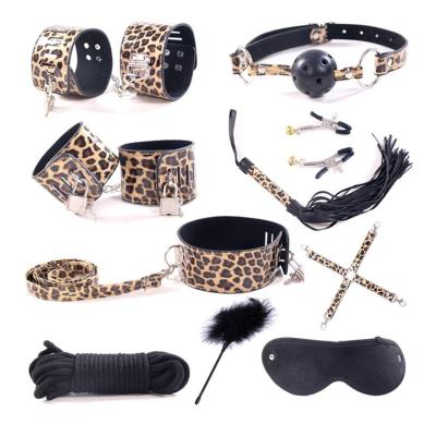 China Bondage Fun 10 Pcs Whip Handcuffs Shackles Mouth Gag Sexy Nipple Toys Fur Leather Bondage SM Kit Japanese Bondage Costume Sex Toys For Couples Exotic BDSM for sale