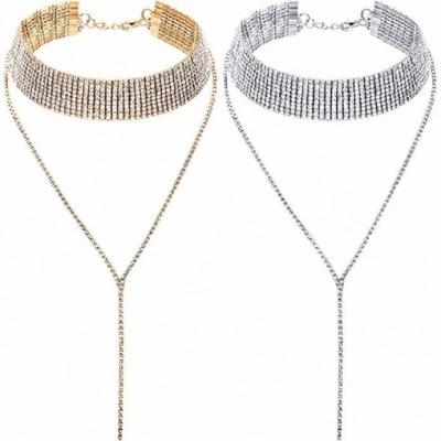 China CLASSIC Choker Necklace Tassel Rhinestone Multilayer Wide Necklaces for sale