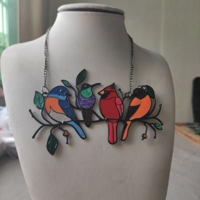 China China Wholesale Fashion Birds Stained Glass Hangings For Shop Home Decoration for sale