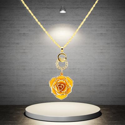 China XP-RRN-1023 Rose Flower Jewelry Real Gold + 24k Gold Dipped Real Rose Necklace for sale