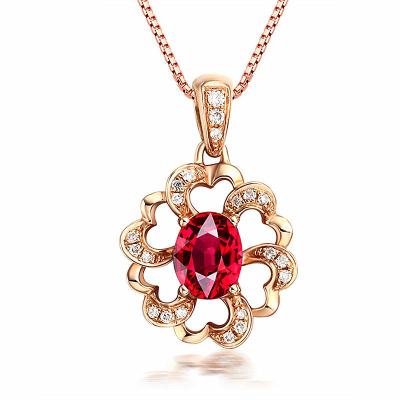 China European and American Cute Ruby Red Diamond Flower Pendant Necklace for sale