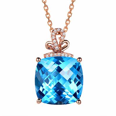 China Cute Hot Selling Blue Crystal Fat Square Diamond Pendant Necklace Jewelry for sale