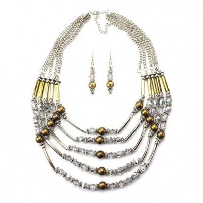 China Cute Women's Jewelry Crystal And Metal Bead Bib Style Statement Necklace for sale