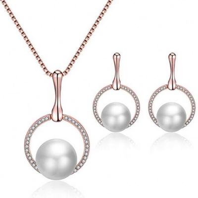 China Cute Pearl Jewelry Wedding Crystal Necklace Drop Earrings Set for sale