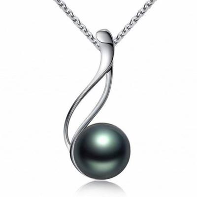 China Cute 9-10Mm Black Pearl Cultured Pendant Necklace Around 925 Sterling for sale