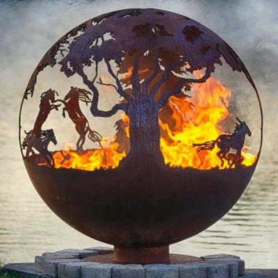 China Eco - Friendly Laser Cut Corten Steel Outdoor Heating Pit Ball Fire for sale