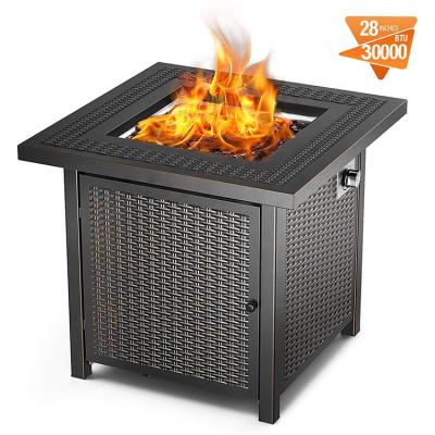 China Stocked 28 Inch Fire Pit Outdoor Propane Gas Fire Pit 50,000 Btu Square Gas Burner Table for sale