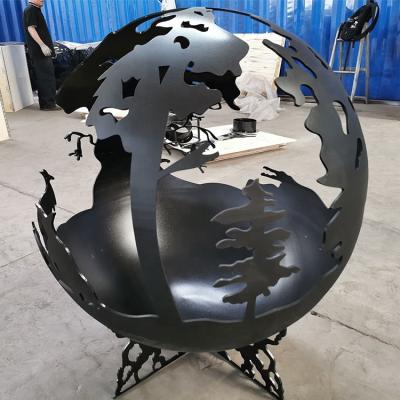 China Stored High Temperature Resist Black Painted Outdoor Deer Forest Theme Fire Sphere for sale