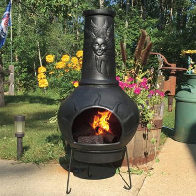 China Portable Outdoor Wood Stored Steel Chiminea With Sun Pattern for sale