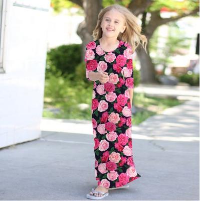 China Wholesale Anti-Static Children Wear Autumn Bridesmaid Dress Printed Half Sleeve Girls Maxi Dress for sale