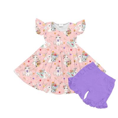 China 2019 New Summer Casual Children's Clothing Cartoon Flower Pattern Sleeveless Boutique Girl Dress Sets for sale