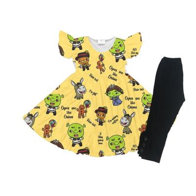 China 2018 casual baby clothes cartoon prints sleeveless baby cotton drop boutique girl dress set for sale