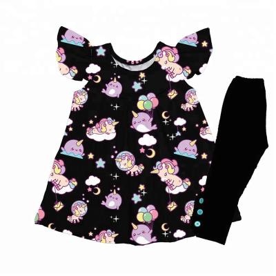 China Casual Hot Sale Unicorn Baby Dress Set For Kids Loungewear Summer Girls Dress Set for sale