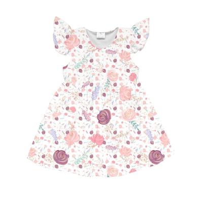 China Little girl anti-static wholesale fancy milk flower clothing children's boutique baby silk dress for sale