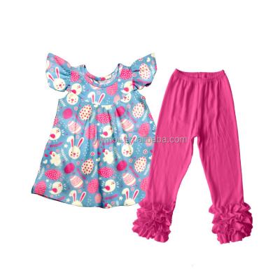 China 2018 Latest Cotton Easter Designs Wholesale Kids Boutique Outfit Rabbit Pattern Dress Babies Clothes Set for sale