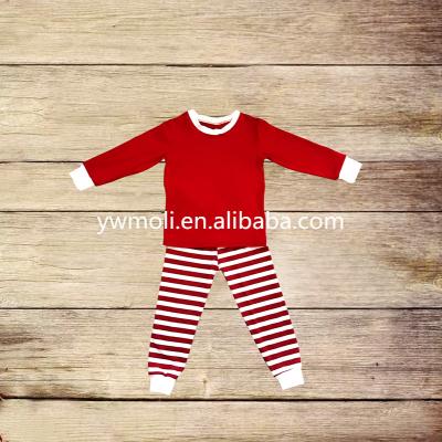 China Wholesale bulk custom cute red cotton kids stripe pants top boutique PJ clothing long sleeve set 100 cotton pajamas kids for sale