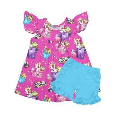 China Wholesale New Print Spandex/Polyester Summer Cartoon Pattern Style Dress Kids Dress Set for sale