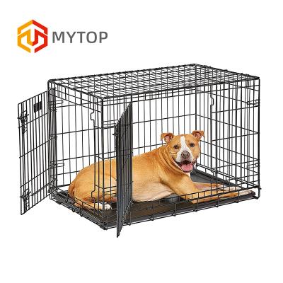 China Wholesale Eco Friendly Stored Metal Wire Double Door Folding Kennel Dog Cage With Tray for sale