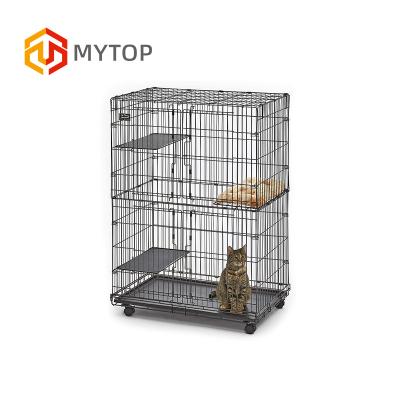 China 3 Layer Metal Outdoor Pet Cage Stainless Steel Wire 6 Stocked Door Breeding Cat Cage With Wheels for sale