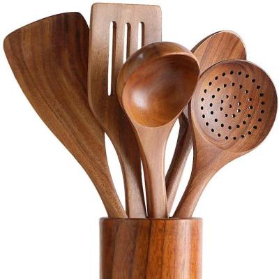 China Sustainable Hardwood Natural Non-Stick Spatula & Spoon - Durable Eco-Friendly & Safe Cooking Spoon Cooking Spoon (Set of 6) for sale