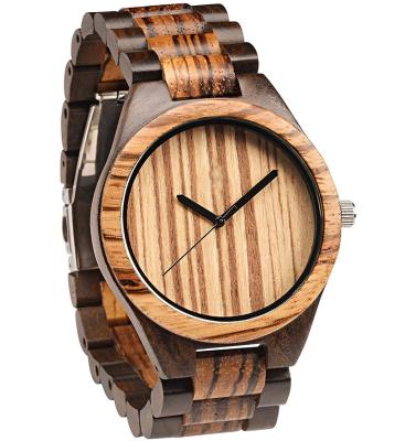 China Automatic Date Men's Zebrawood and Ebony Wooden Watch with All Strap Quartz Wooden Ana JAPANESE QUARTZ MOVEMENT for sale