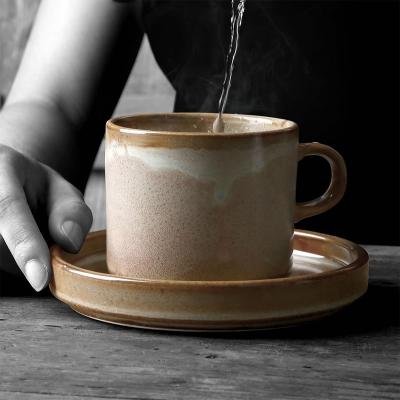 China Viable Creative Japanese Style Porcelain Tea Cup And Saucer For Coffee Drinkware 220ml Unique Reusable Ceramic Coffee Mug for sale