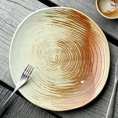 China Sustainable Restaurant Brown Steak Dish Nordic Organic Ceramic Dish, High Quality Irregular Porcelain With Glazes Reactive Dinner Dishes for sale