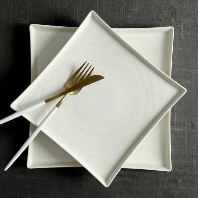 China High Quality Sustainable Crystal White Porcelain Cake Plate Nordic Restaurant Dish Hotel Tableware Ceramic Square Shape Dinner Dishes for sale