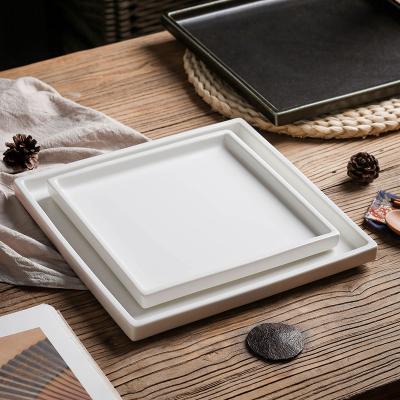 China Viable Wholesale 8 Inch Ceramic Matte White Square Dinner Dishes, Japanese Restaurant Kitchen Porcelain Sushi Platter Serving Dishes for sale