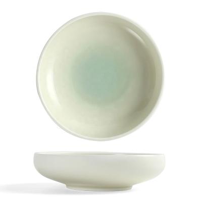 China Viable High Quality Light Yellow With Green Unique Round Ceramic Porcelain Wedding Dinnerware Soup Dinner Dishes for sale