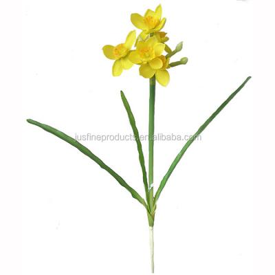 China High Quality Artificial Flower Stem Narcissus 44cmH High Simulation Hand Wrap Narcissus Real Touch With Silk 5 Flowers And 3 Leaves for sale