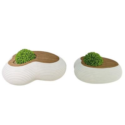 China Durable classic flowerpot for mall villa decoration as long seat fiberglass flowerpot for sale