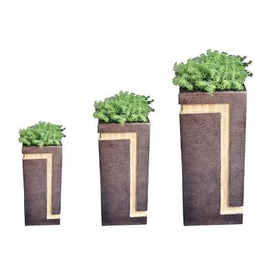 China Eco-Freindly Custom Wood Grain Square Fiberglass Flower Pots For Modern Style Decorative Plants Potting Fiberglass Flower Pots for sale