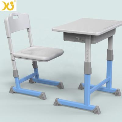 China Modern Adjustable Height School Furniture Elementary School Steel Frame Kids Student Desk Chair for sale