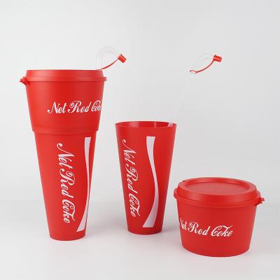 China New Arrival Disposable Custom Logo 1.1L Popcorn Cola Film Snacks Plastic Drink Cups With Straw for sale