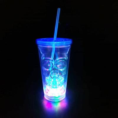 China PS Food Grade 16oz LED Plastic Double Wall Halloween Flashing Tumbler with Straw and Lid for sale