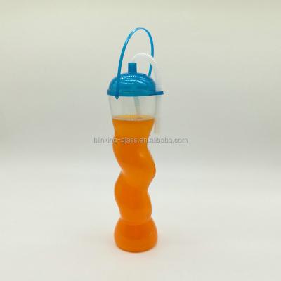 China Disposable plastic beer mug yard glass with double straw for sale