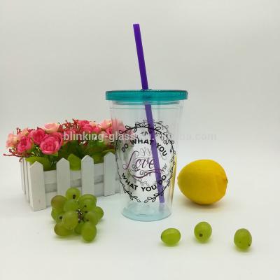 China 16oz Double Wall Sustainable Acrylic Tumbler With Straw for sale