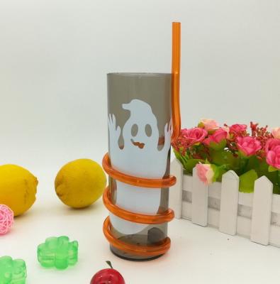 China New arrival hot sale 300ml twist&twirl Halloween plastic straw tumbler for sale