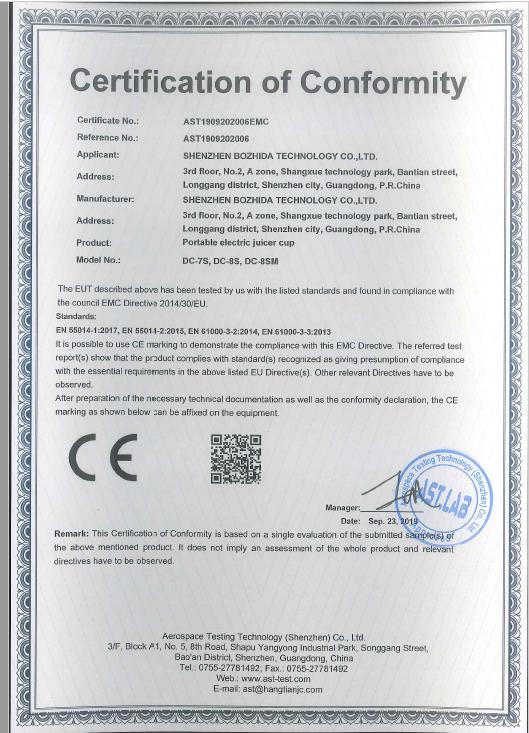 CE - Shenzhen Bozhida Technology Co., Ltd.