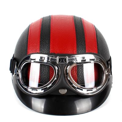 China Neutral/male and female factory direct sales of Harley small PU helmet with goggles sunshade unisex riding protective helmet to keep warm for sale