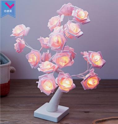 China Decoration 24 LED Rose Night Light Romantic Flower Rose LED Tree Light for Wedding Party Bar Holiday Decoration for sale