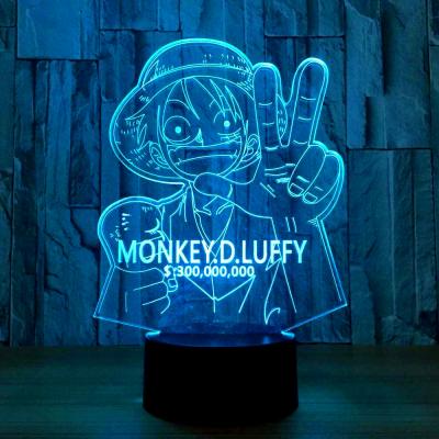 China Modern 16 Color Night Light Lamp Monkey D Luffy Figures Bedroom Decor Kids Room USB LED Luffy Remote Control One Piece Lamp for sale