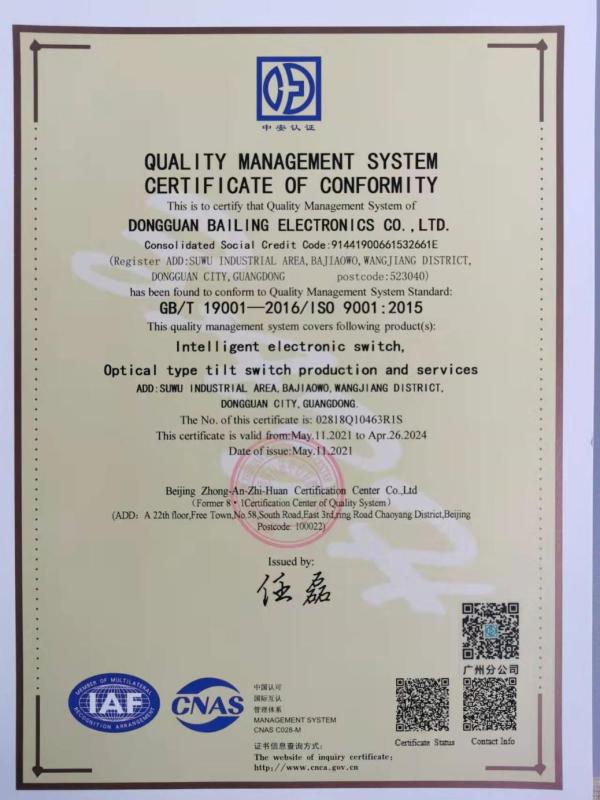 ISO9001 - Dongguan Bailing Electronics Co., Ltd.