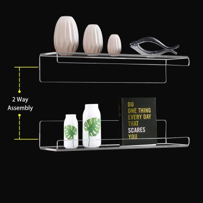 China Sustainable Modern Clear Acrylic Floating Wall Ledge Shelf , Wall Mounted Kids Bookshelf , Clear Bathroom Storage Shelves Display Organizer for sale