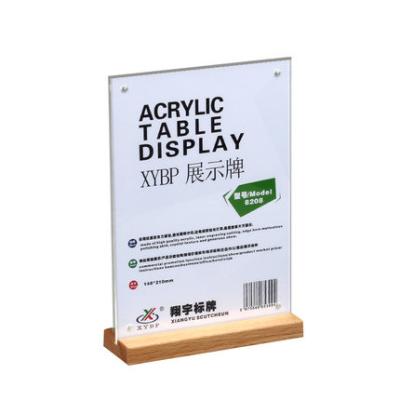 China Advertising Transparent Advertising Wood Base Acrylic Magnetic Sign Display Stand Holder for sale