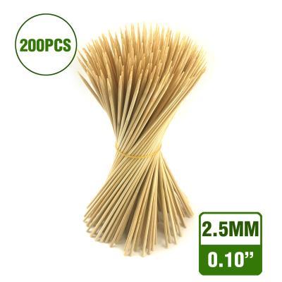 China Heat Resistance Bamboo Skewer Sticks 2.5mm 100PCS For One End Sharp BBQ Skewer Sticks Marshmallows Roasting Sticks for sale