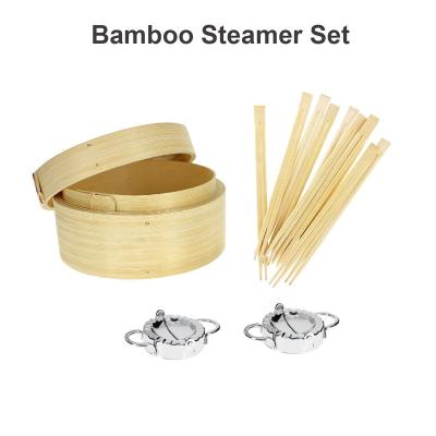 China 8 Inch Dim Sum Chopsticks And Dumpling Sustainable Bamboo Steamer Basket Kitchenware Steamer Set Making Mold Food Cooking Pot for sale